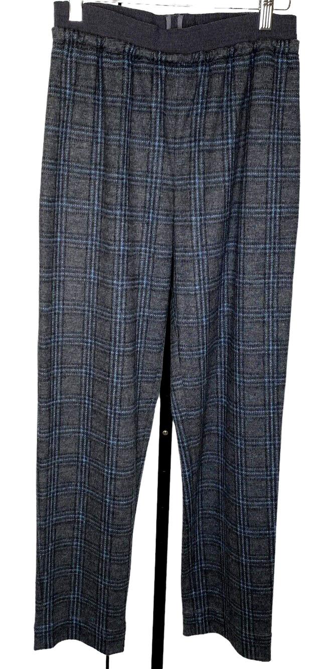 Natalija Jansone Designer Wool Cotton Pants Gray/Blue Plaid Sz US8/38EU $345